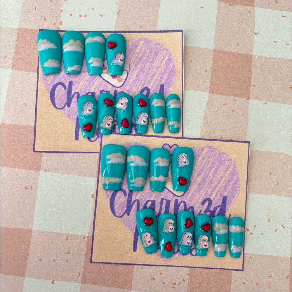 Cute Love Dino Press On Nails 20pc set short coffin nails
